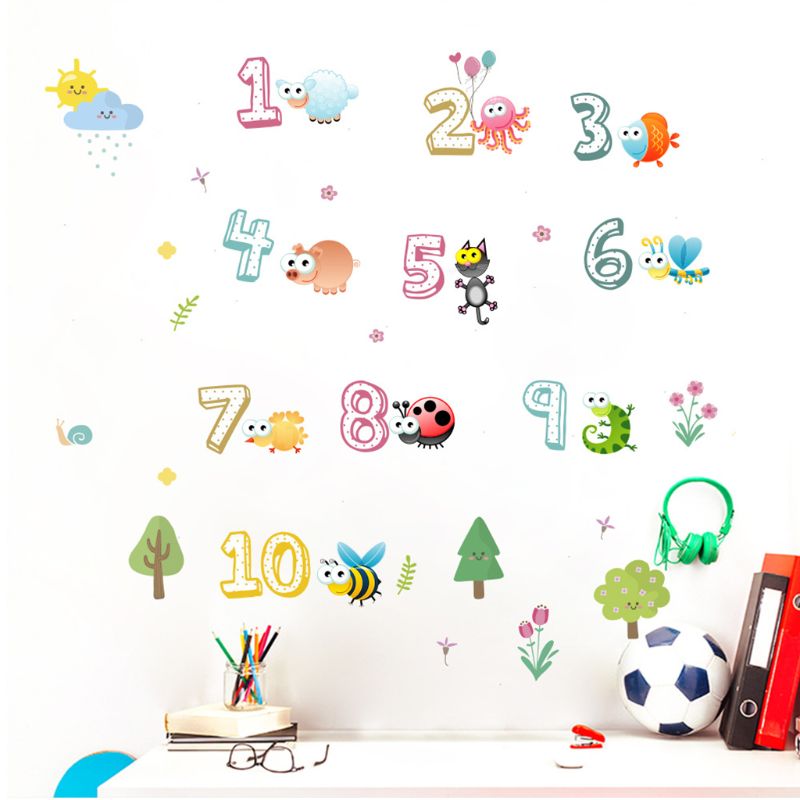Animal Number Cartoon Wall Sticker Children Room Kindergarten Classroom Layout Early Education Self-adhesive