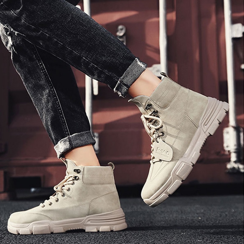 Botines de cuero vulcanizados para hombre, zapatillas deportivas informales, altas
