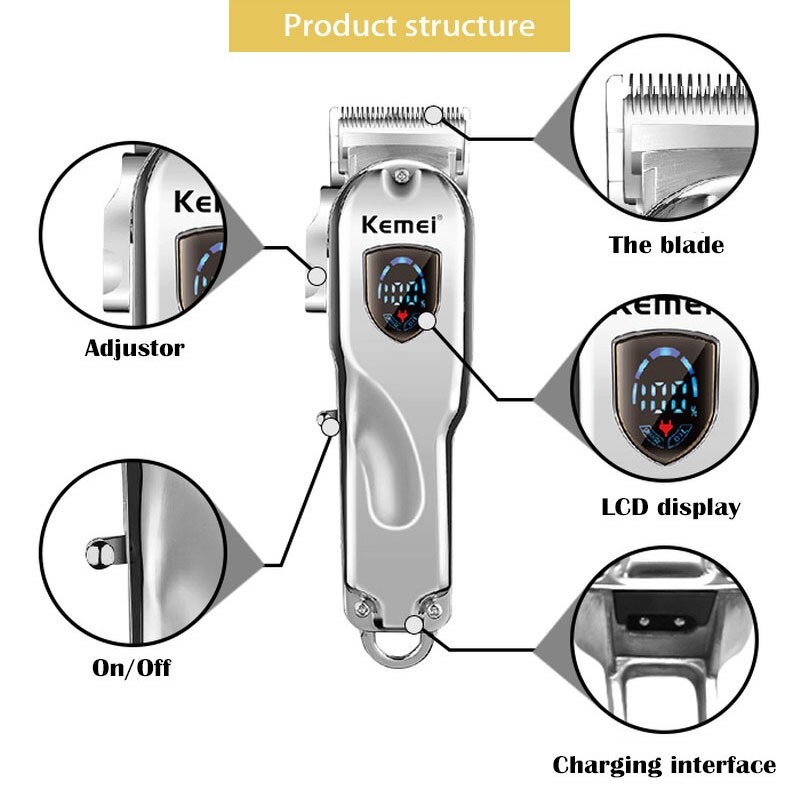 Kemei Dog Hair Trimmer Rechargable Cordless Hair Cutter LCD Display for Pet/Dog Cat Hair Clipper