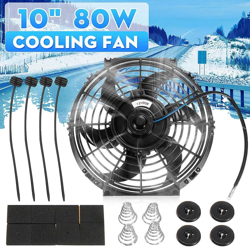 Universal 10 Inch Black Slim Fan Push Pull Electric Radiator Cooling 12V 80W Mount Kit