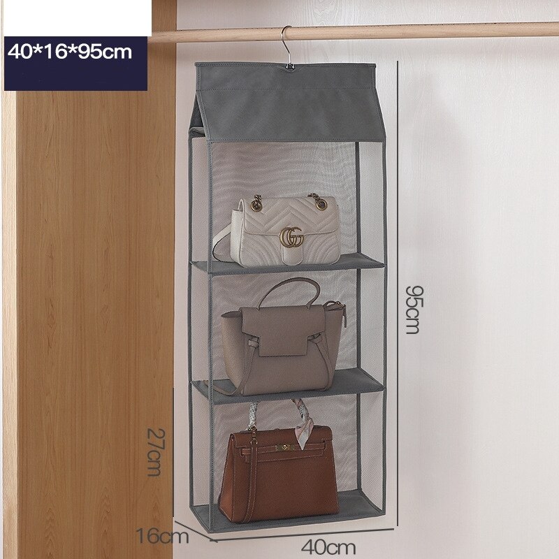 Organisateur de sac à main suspendu, sacs de rangement transparents pour penderie pour sac à main, placard à chaussures, organisateur de sac, porte murale, pochette d'articles divers: gray 3 layers
