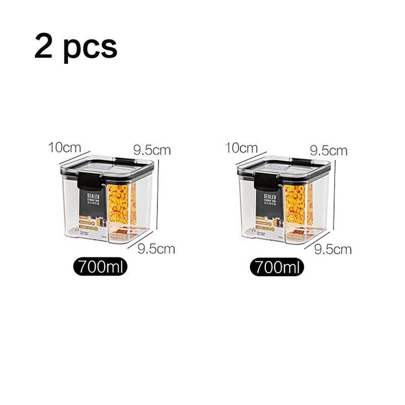 2/3/4PCS PET Plastic Food Containers set Transparent Stackable Dry Food Storage Box Kitchen Spaghetti Noodles Sealed Containers: 2pc 700ml