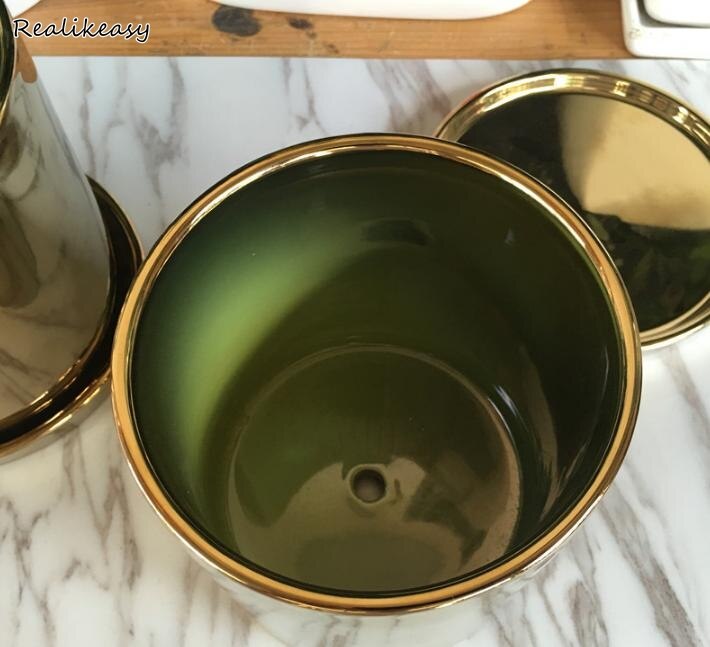 Cylindrical Flower Pot Luxury Electroplated Gold Silver Ceramic Flower Pot Plant Decorion Home Garden Desktop Decorion