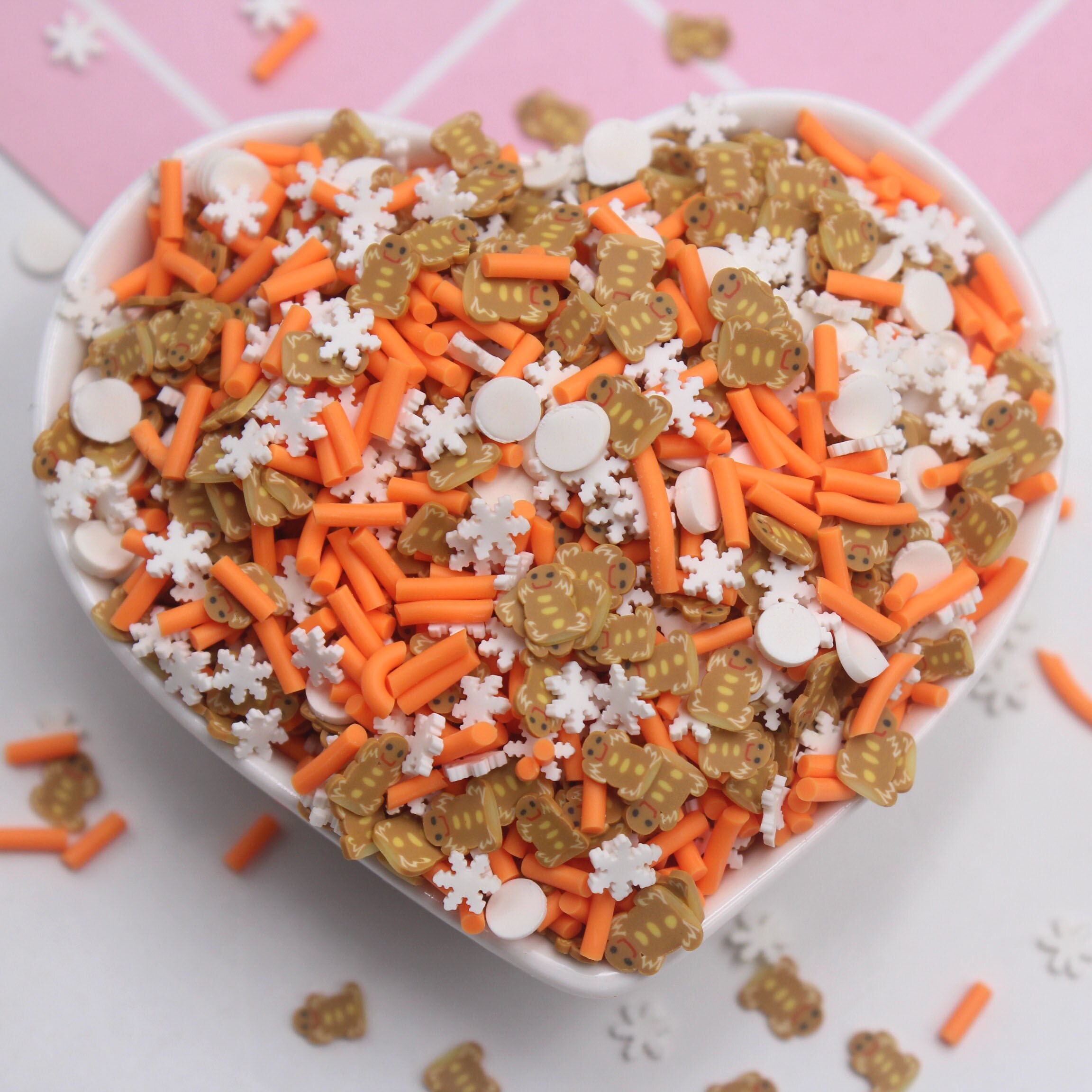 100g/Lot 5mm Christmas Gingerbread Man Snowflake Polymer Clay Slices Mixture Sprinkles for DIY Crafts