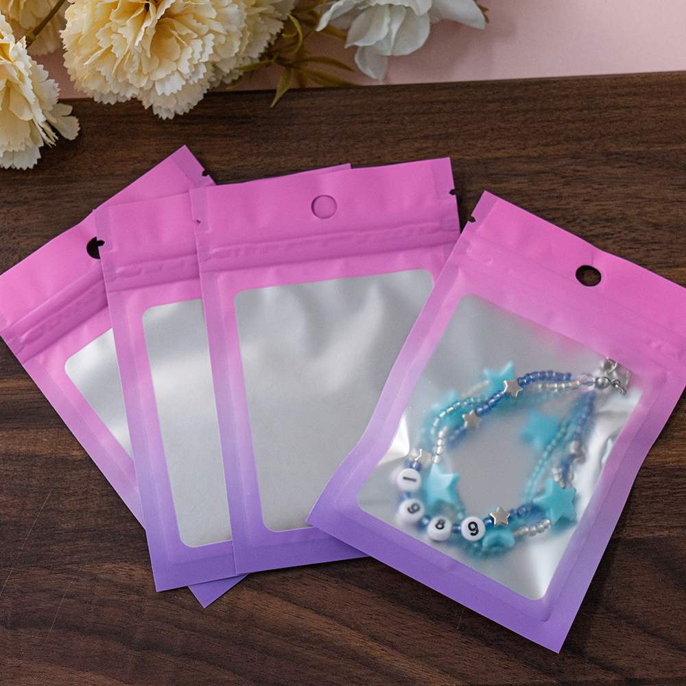 100Pcs Gradient Bags Resealable With Zipper Plastic Packaging Display Pouch Jewelry Storage Packaging Small Businesses Supplies