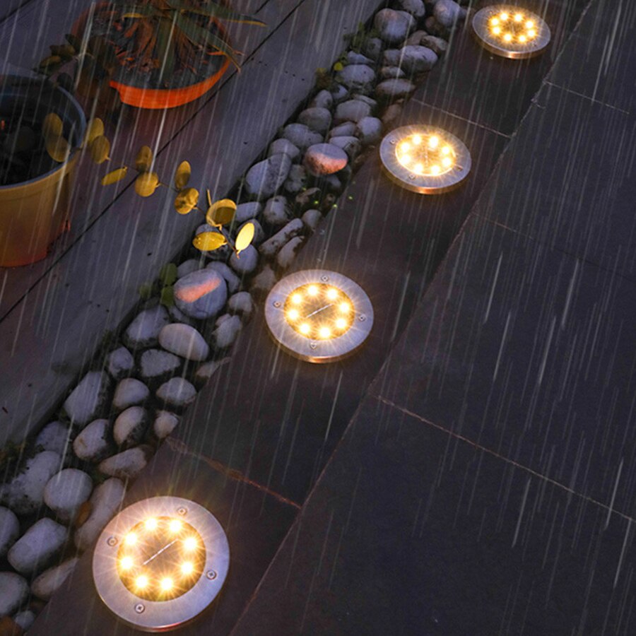 8 LED Solar Ground Lights Outdoor Solar Garden Lights Patio Lawn Pathway Yard Deck Walkway Disk Lights In-Ground Landscape Light