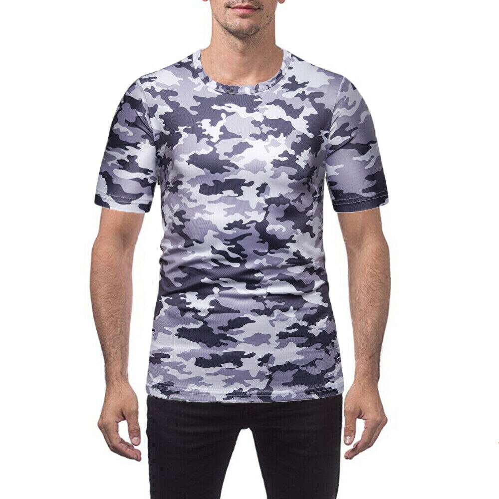 Camisetas entalladas informales para hombre, camiseta de manga corta para culturismo, camisetas de camuflaje informales, novedad de