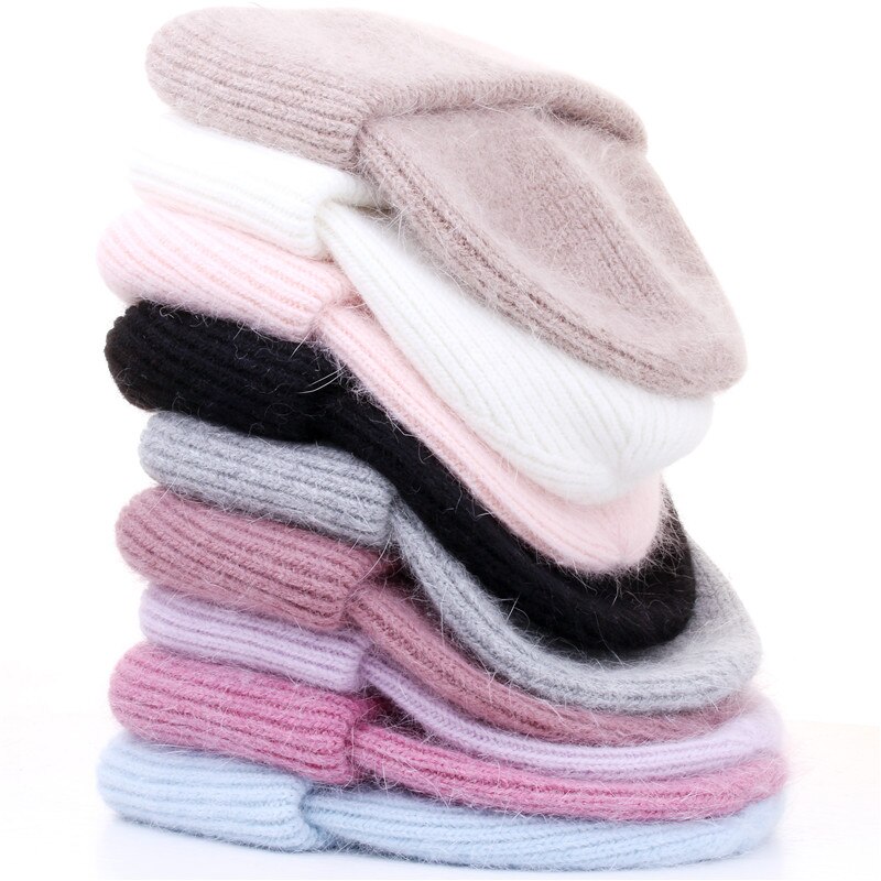 Vrouwen Hoeden Winter Gebreide Hoed Angola Konijnenbont Beanie Bonnet Meisje Hoed Herfst Vrouwelijke Cap Warm Houden mode Caps