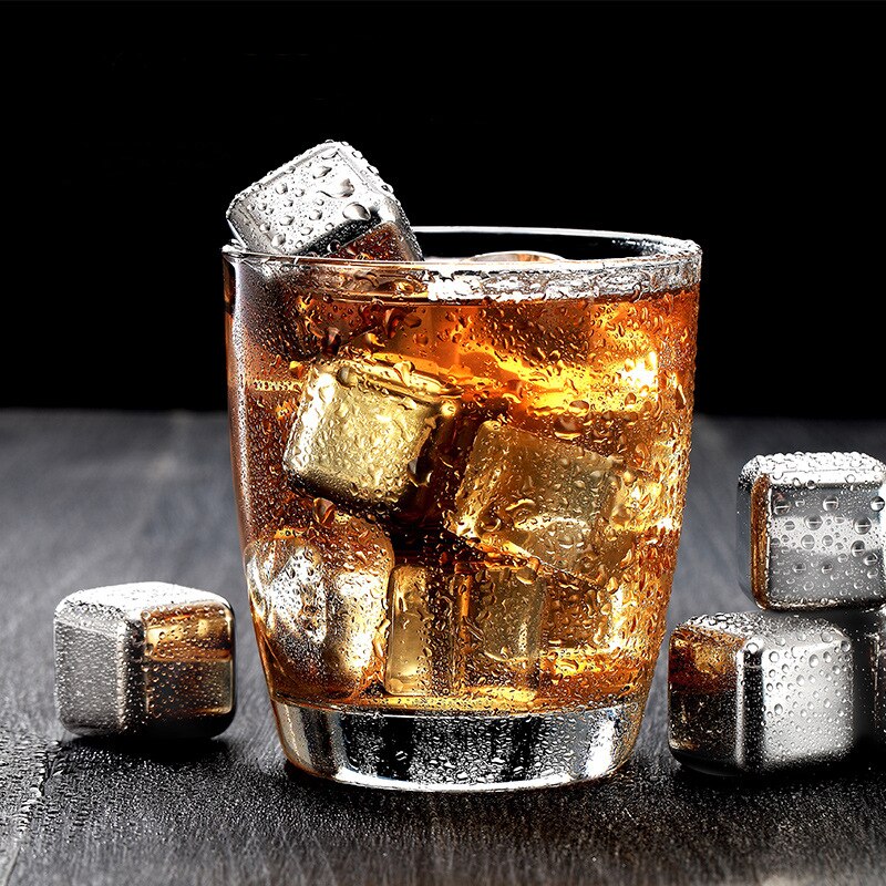 Whisky Stones Ice Cubes Set Reusable Food Grade Stainless Steel Wine Cooling Cube Chilling Rock Party Bar Tool