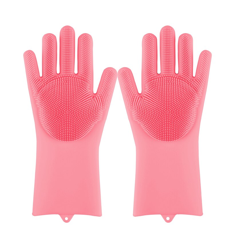 1 paire de gants de lavage de vaisselle en Silicone magique gants de nettoyage avec brosse de nettoyage cuisine lavage ménage gants de nettoyage: Rose / Left hand