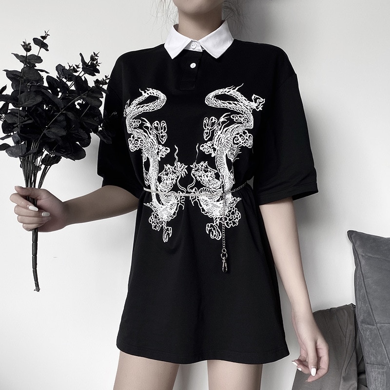 Goth Dragon foncé imprimé Vintage gothique femme t-rétrécissement printemps Egirl Grunge Punk Emo Y2K esthétique Harajuku t-shirt femmes Chic