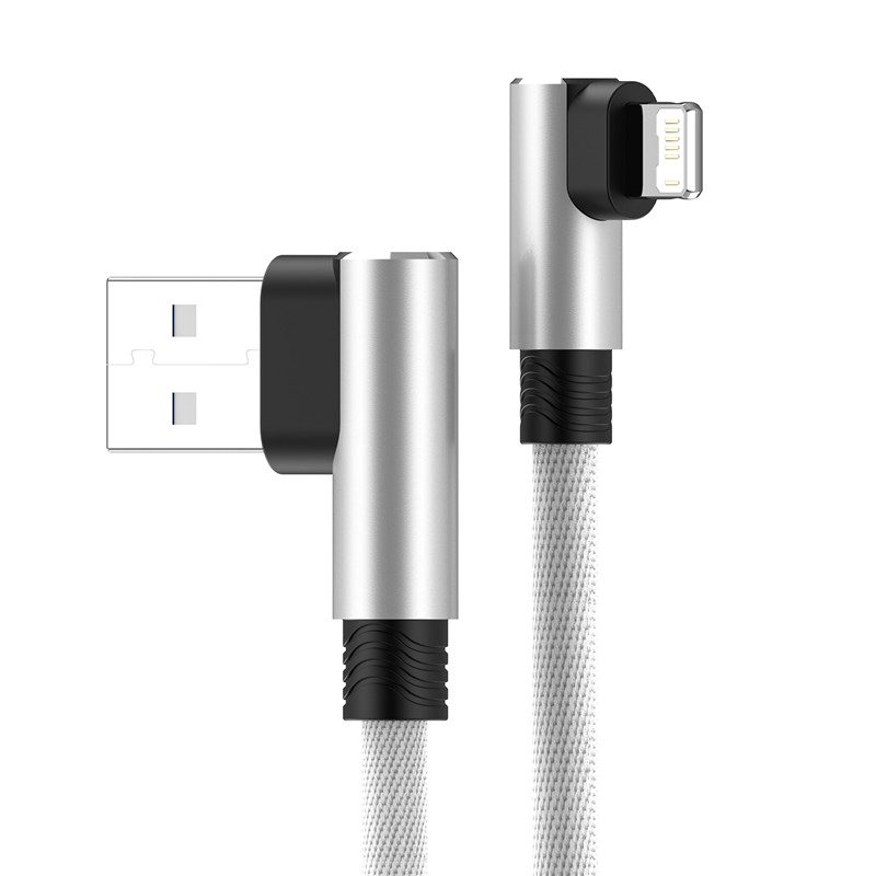 Câble USB pour iPhone 13 12 11 Pro Max XS XR X 8 7 Plus 6 6s 3A câble USB de synchronisation de données de charge rapide cordon de chargeur coudé à 90 degrés 3m: WHITE / 1m