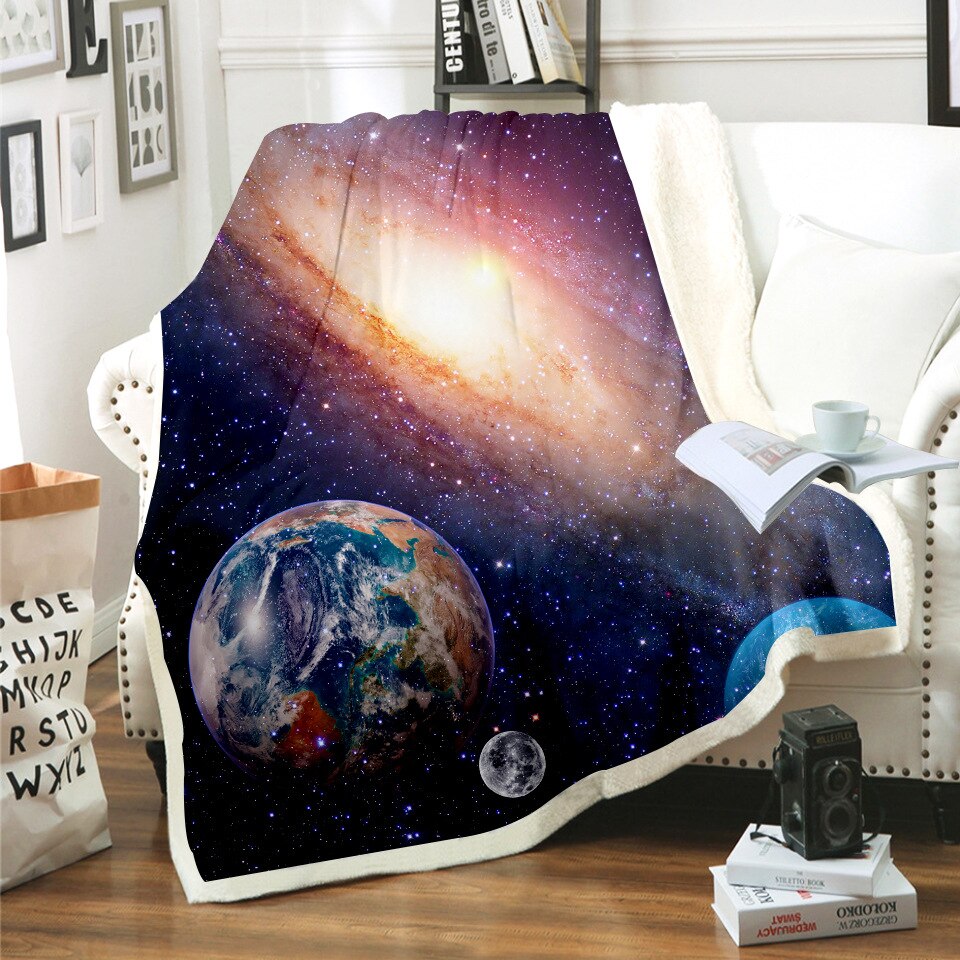 Galaxy planet deken 3d print sherpa deken op bed kindermeisje bloemen huishoudtextiel dromerige stijl 06: 05 / M 140180cm