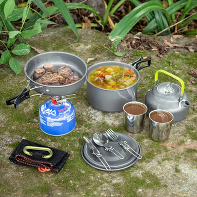 Couple camping cookware hiking equipment outdoor camping set pot 2-3 people portable wild pot pot set pot teapot four-piece