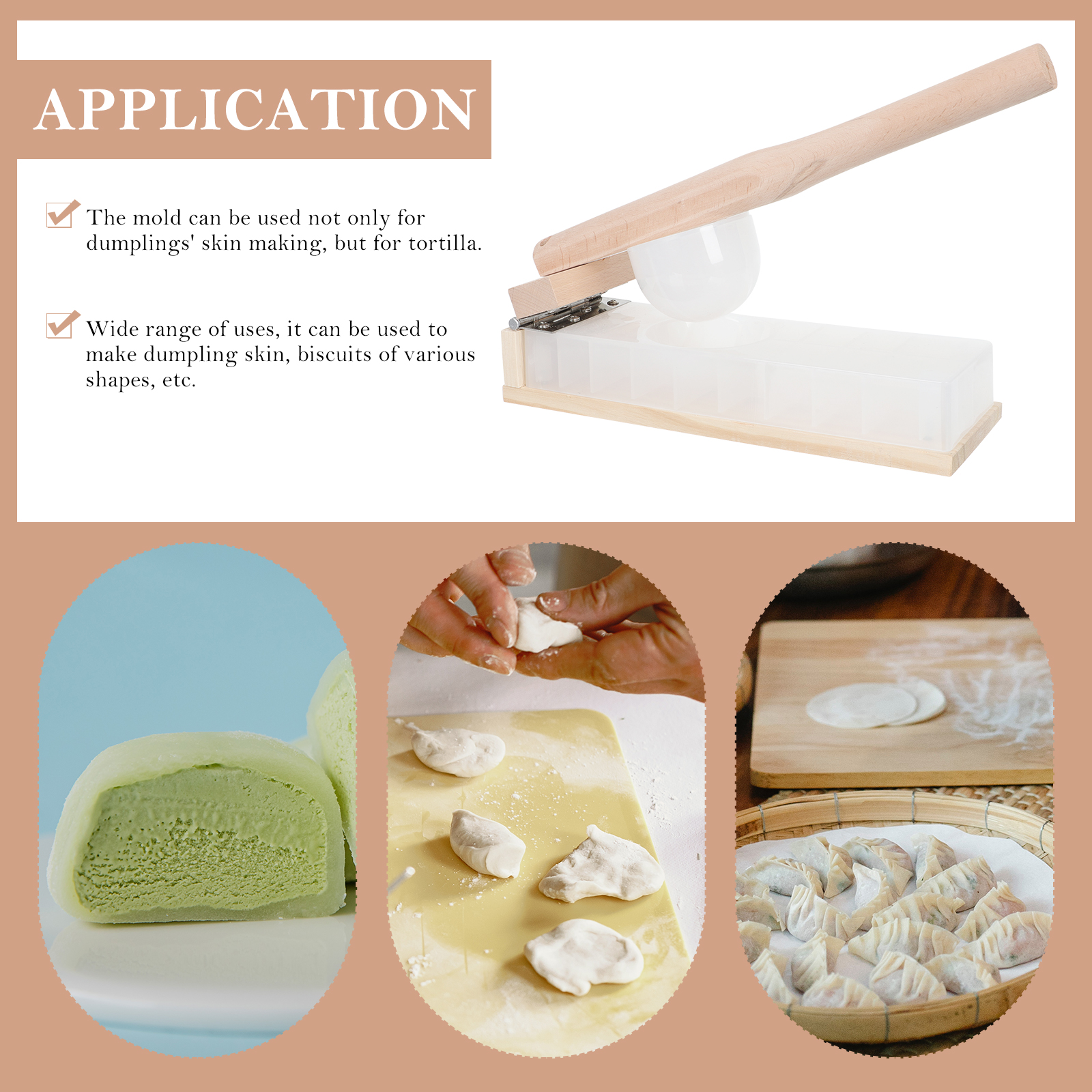 Long Handle Dumpling Skin Presser Mold Wood Tortilla Presser Wood Dough Pressing Tool