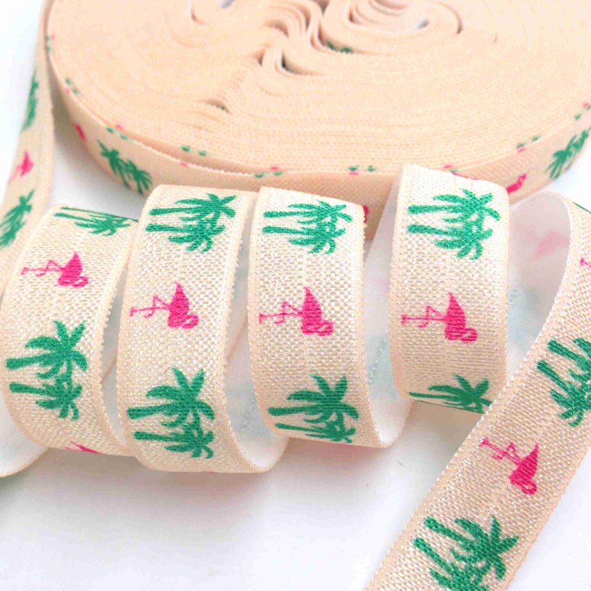5 yards 16mm hawaii flamingo tryckt vik över elastisk tejp ananas fiende handgjorda tillbehör gör det själv hår slips pannband leverantör: P321
