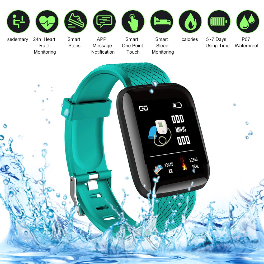 116Plus Intelligente Bt Horloge Fitness Tracker Universele Stappenteller Hartslagmeter Sport Polsband Horloge Fitness Apparatuur: green