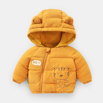 Baby Katoenen Jas Winter Kleding 6 Maand Gewatteerde Jas Top Te Houden Warm Jongens En Meisjes 1-3 Jaar oud Hooded Rits Dier Kleren: YELLOW / 110CM
