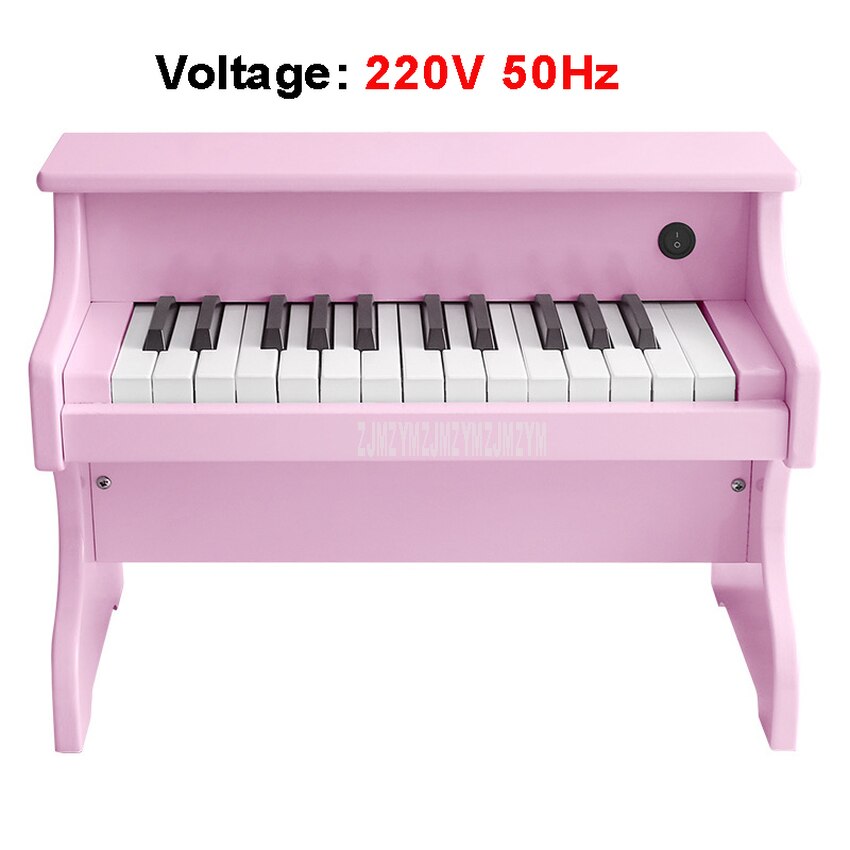 Teclado electrónico de 25 teclas para niños, Piano eléctrico de madera, instrumentos musicales, juguete educativo, de cumpleaños, ESM-2518: pink 220V