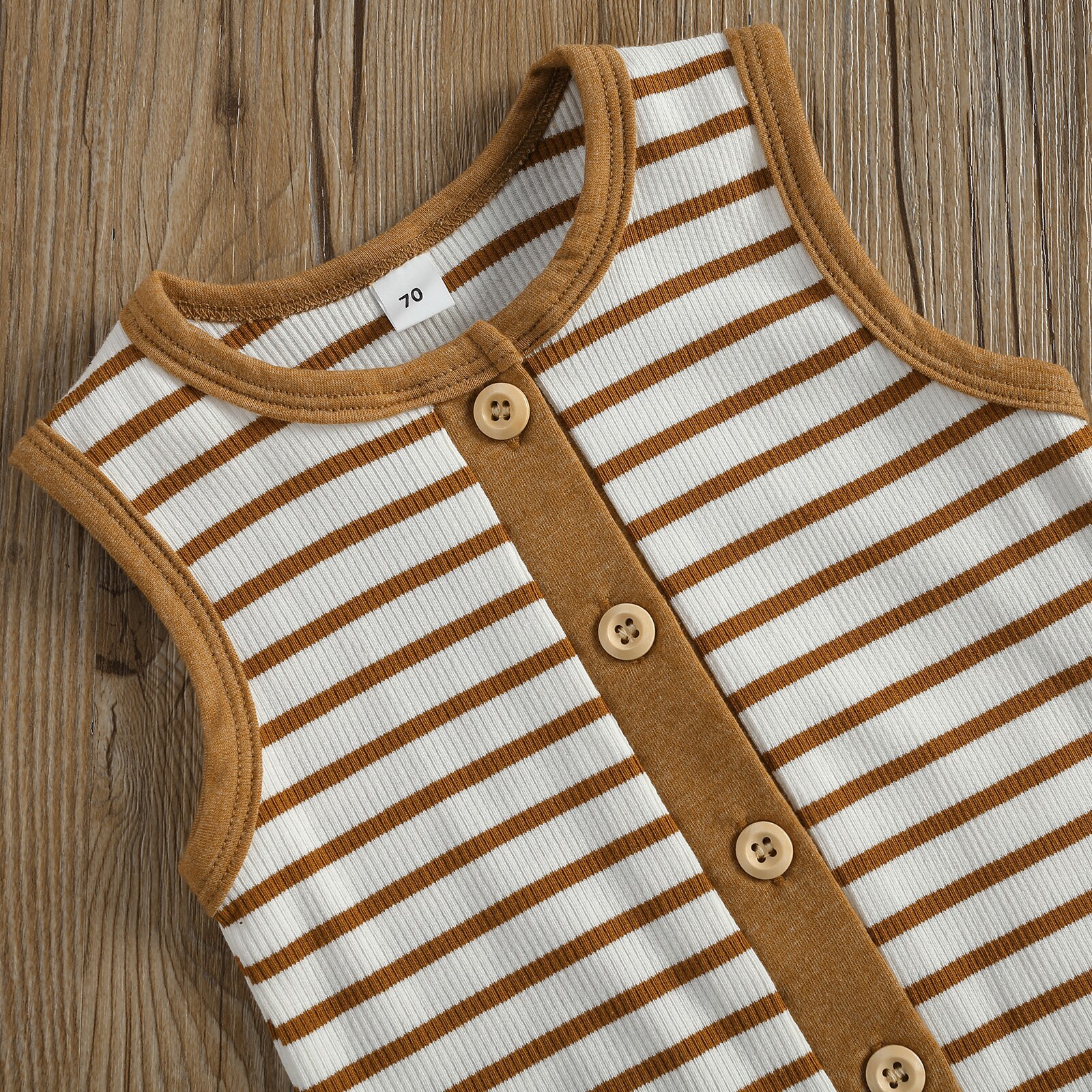 Ropa de verano para bebé, mono acanalado informal sin mangas a rayas con cuello redondo, Pelele de un solo pecho extraíble,