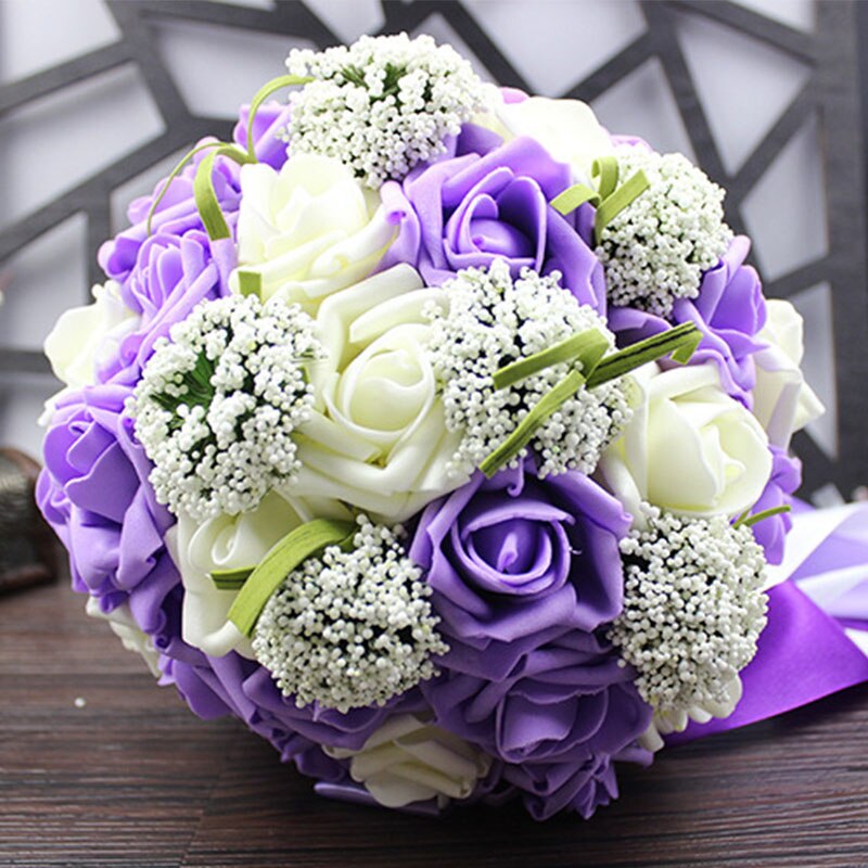 ZUOYITING,Bride holding flowers, Romantic Wedding Colorful Bride 's Bouquet,red pink blue and purple bridal bouquets: Purple