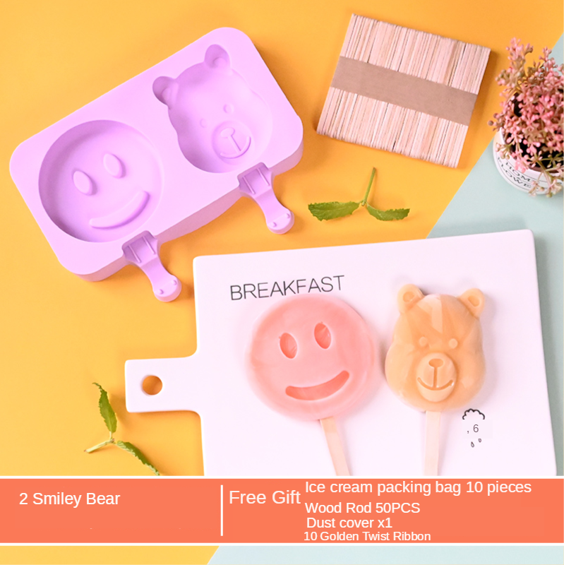Cute DIY Ice Cream Mold Kit with 50 pcs Wood Sticks Food Grade Silicone Ice Tray Ice Cream Maker for Kitchen Supplies: A-50sticks