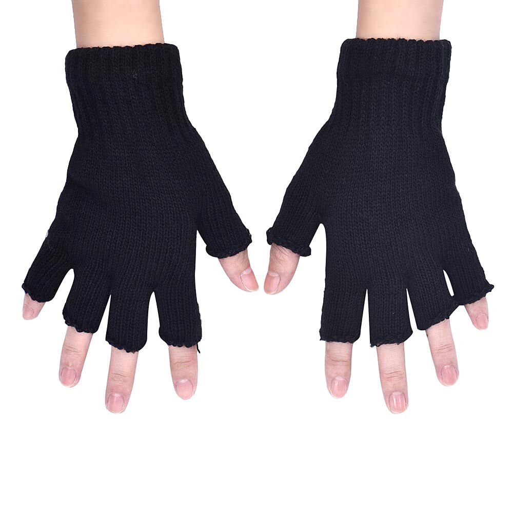 Herfst winter outdoor heren warme zwarte gebreide vingerloze handschoenen stretch elastische warme halve vinger fiets handschoenen  #w5