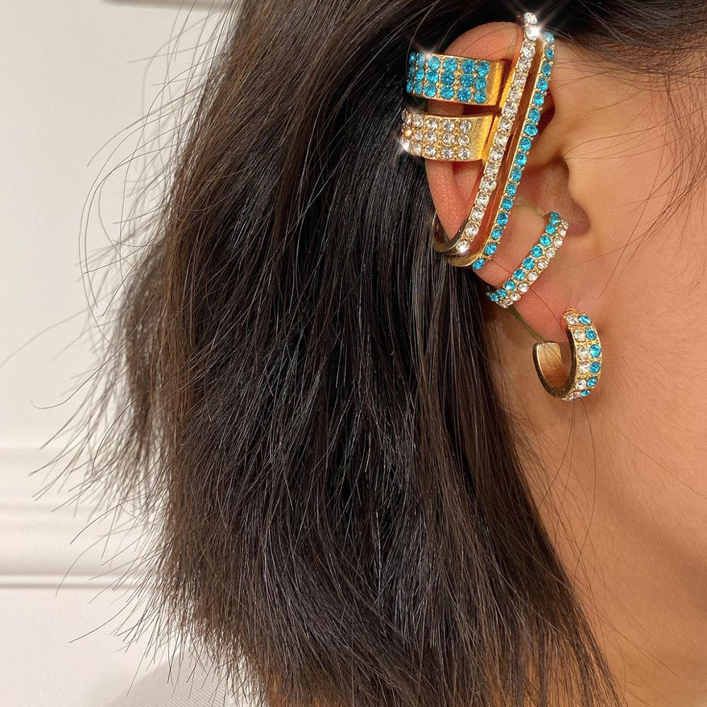 8 stk alternativ farve krystal ørebøjler sæt kvinder stud clip-on sæt blå lang kant øre manchet klatrering på øre øreringe
