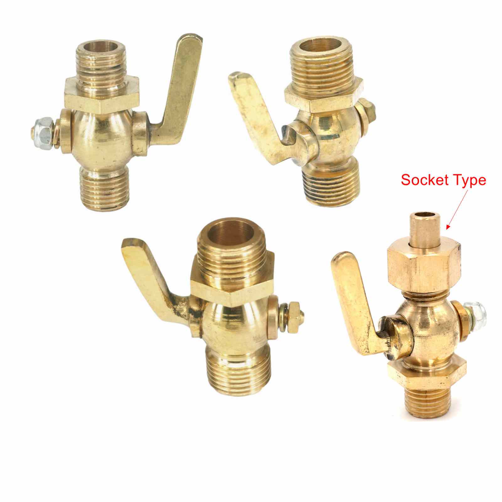 Connection 1/4" 3/8" 1/2" BSP Male Threaded Equal Brass Drain Petcock Shut Off Valve for Fuel Gas Oil Air