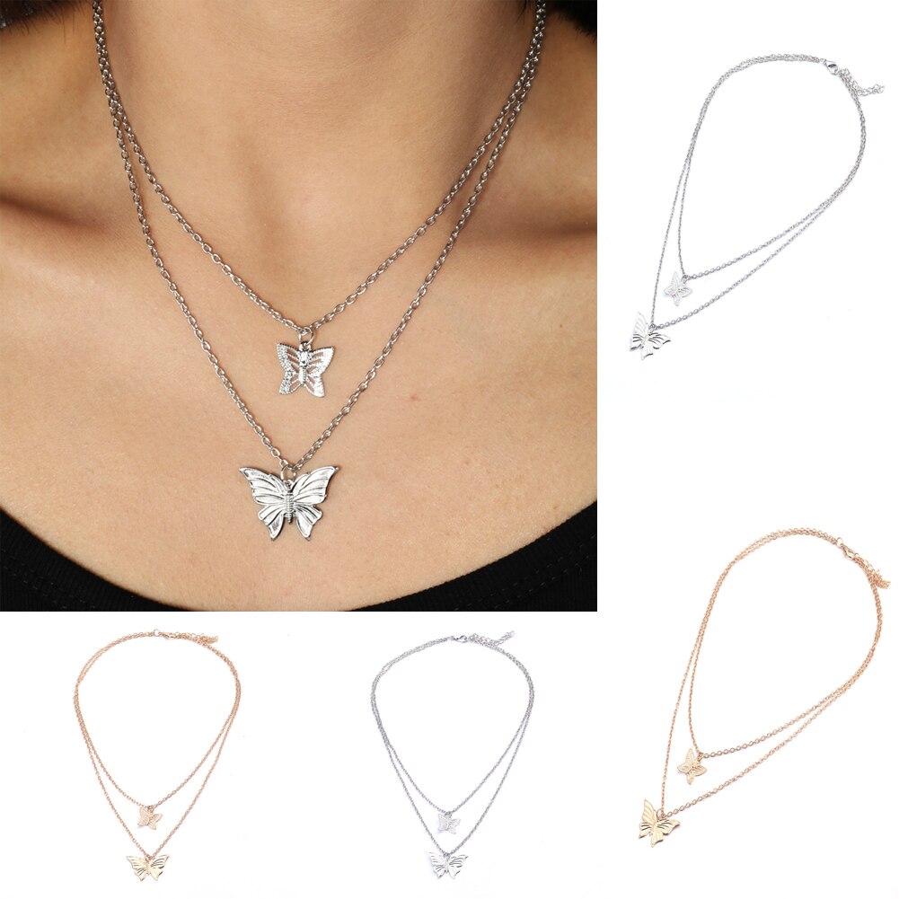 Eenvoudige Stijl Hollow Leuke Dier Vlinder Sleutelbeen Ketting Sieraden voor Vrouwen Lange Hangers Kettingen 2 Kleur Charms Ketting