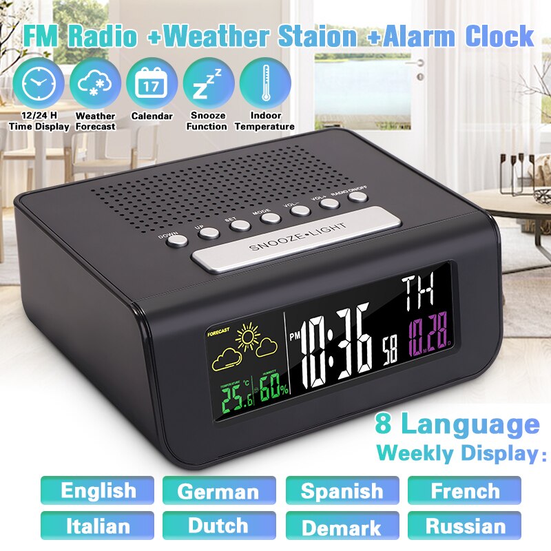 Digoo DG-FR100 sans fil réveil numérique capteur de prévisions météorologiques sommeil avec Radio FM écran coloré multifonctionnel