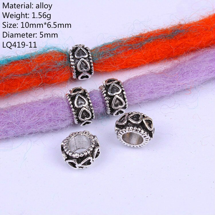 5 stk retro sølvfarvet guld farve hår flet ring tilbehør klips til kvinder piger dreadlocks perler cirkel styling værktøj hul 5-7mm: Nr. .10