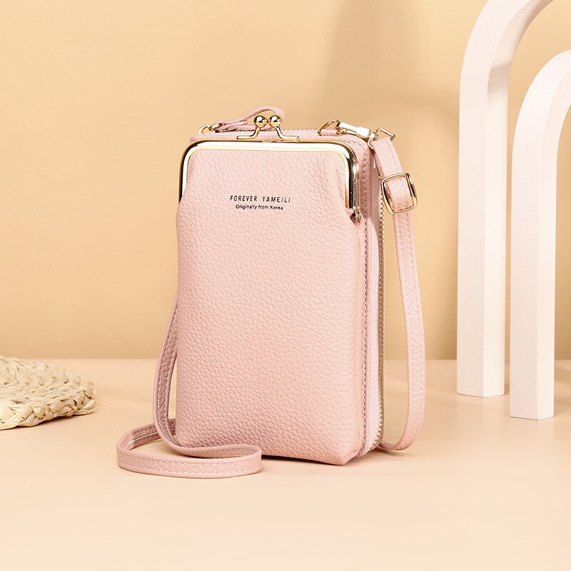 Kleine damen-umhängetasche aus pu-leder, Bote Tasche, mädchen-geldbörse, kartenhalter, reißverschlusstasche, Kupplung: Rosa