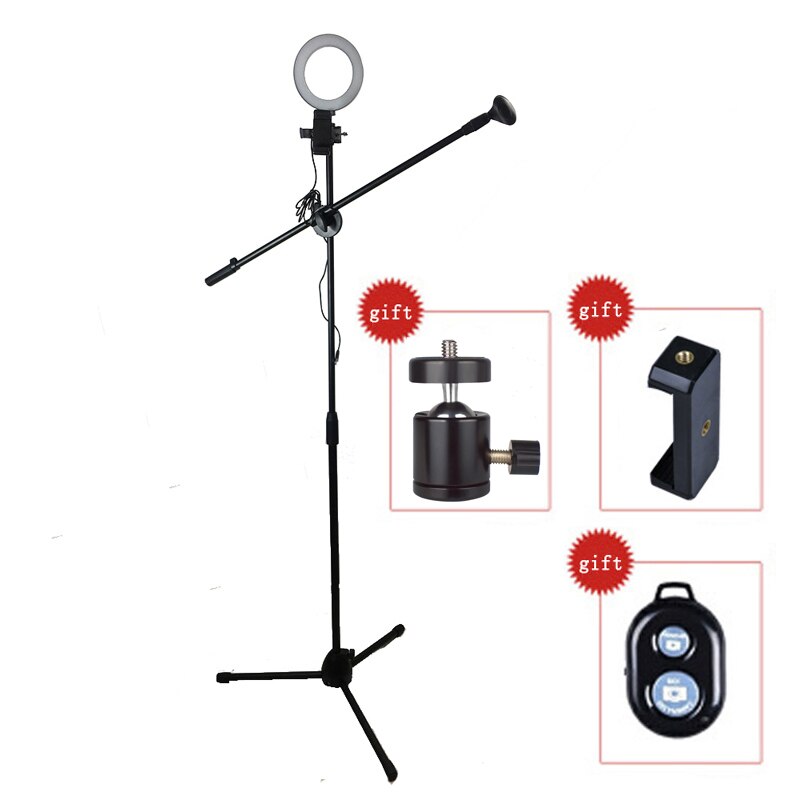 Phone Photography Beauty LED Ring Light Lamp Dimmable Adjustable Shooting Boom Arm Photo Light Studio Stand Tripod Holder Kit: Set 6 with 16cm lamp
