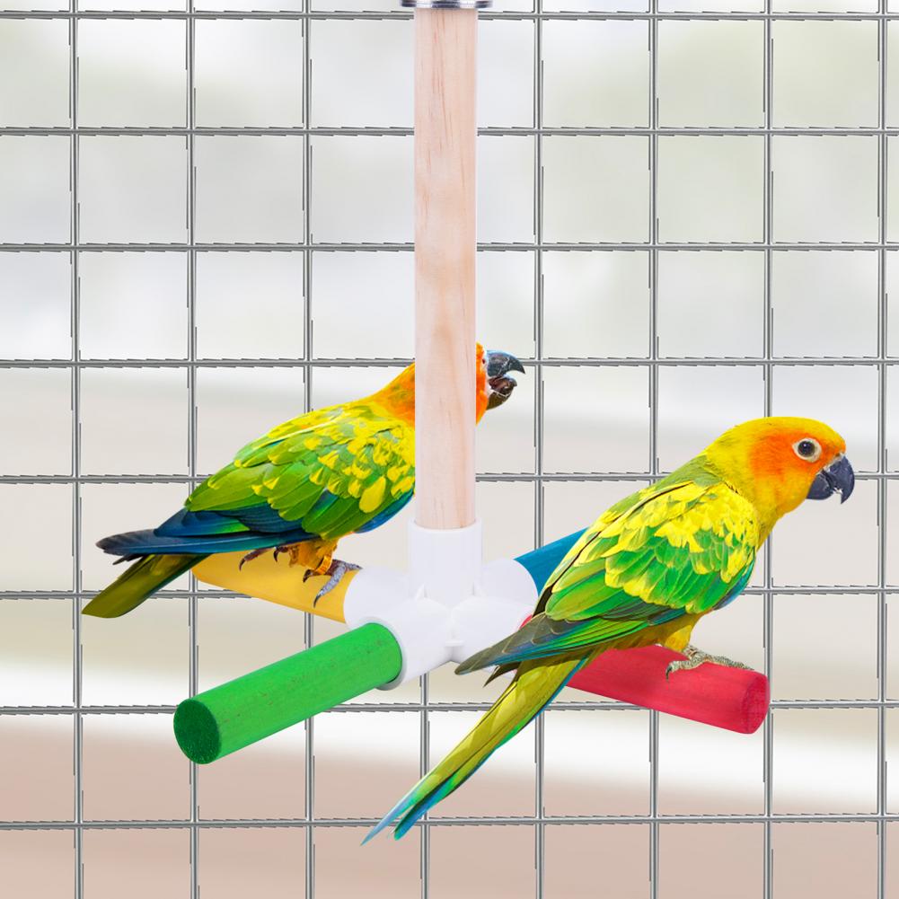 Mini Parrot Stand Natural Wood Parrot Rack Parrot Swing Holder Intellectual Training Hanging Parrot Swing Holder Parrot Toy