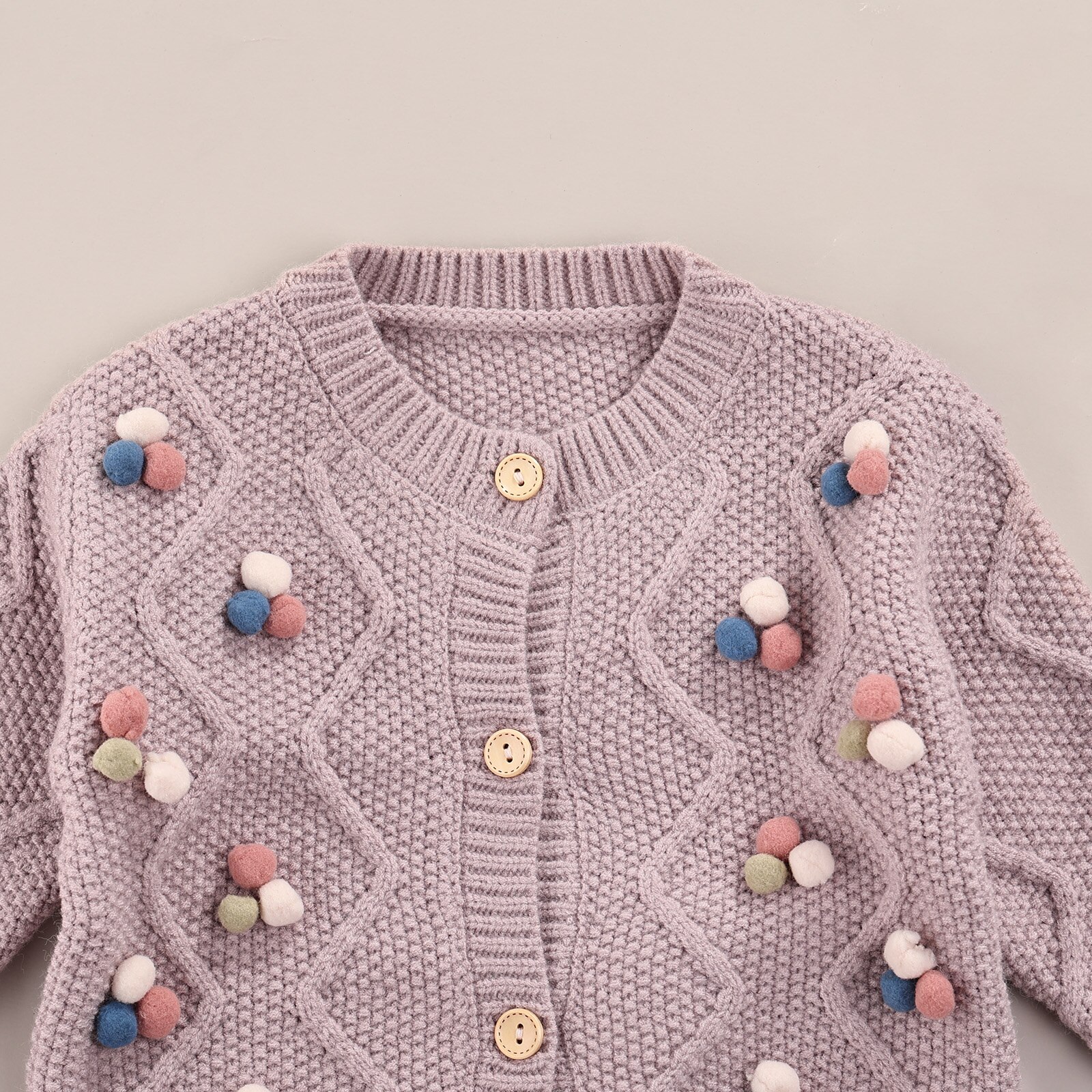 Cardigan lavorato a maglia per bambini autunnali, decorazioni per palline di peluche per bambine collo tondo manica lunga Outwear monopetto top Casual