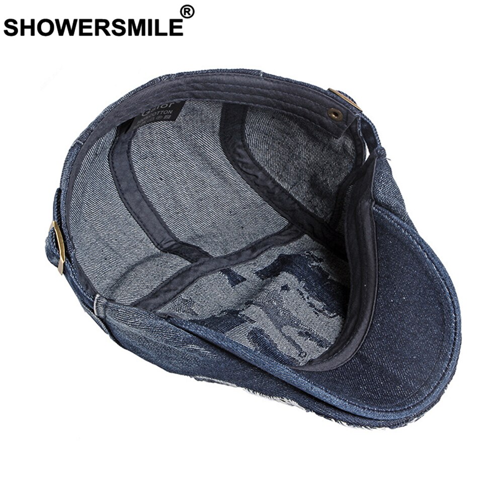 SHOWERSMILE Denim Ivy gorras para hombres Vintage azul para hombre boinas estilo británico hombre gorra plana Primavera Verano conductor gorro Ivy