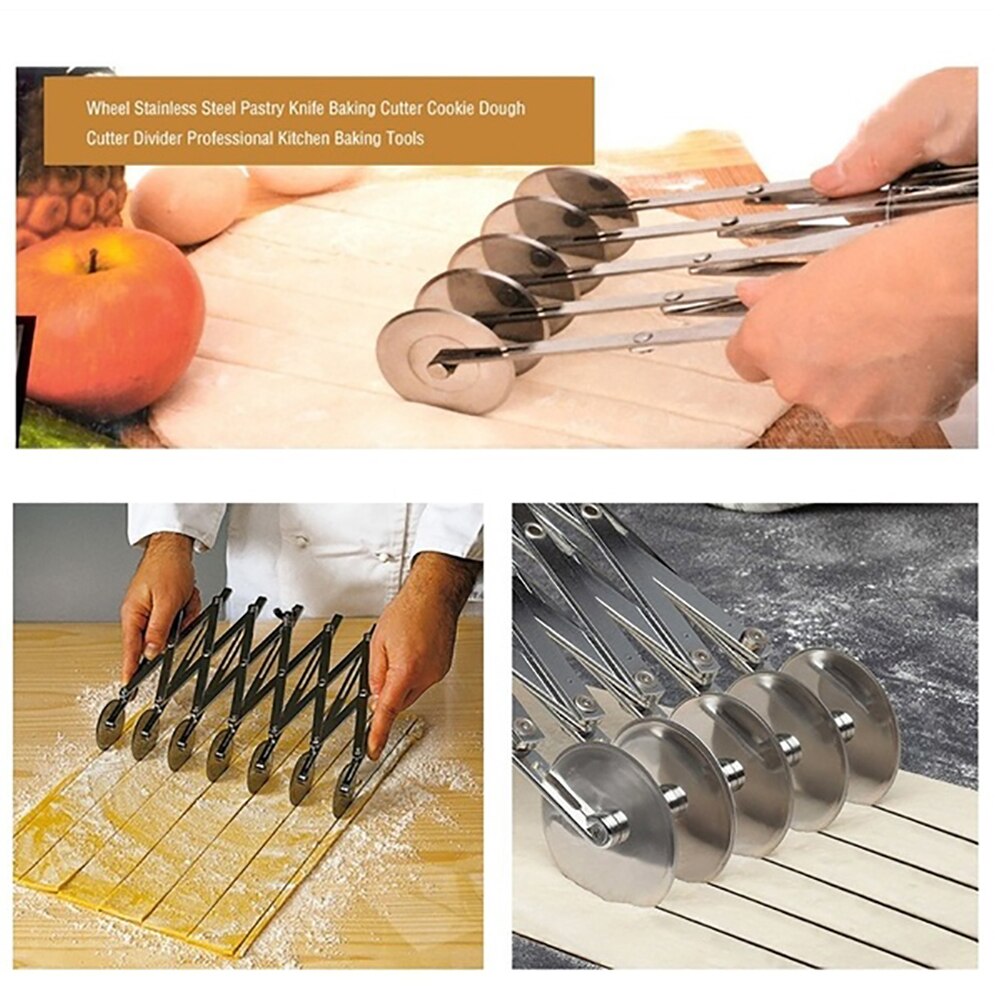 3/5/7 räder Teig Teiler Cutter Edelstahl Pasta Messer Einstellbare Rollen Klinge Pizza Gebäck Schäler Backen Werkzeuge