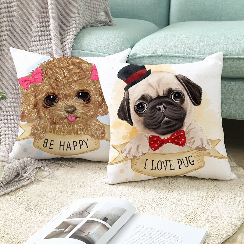 Kinderen Slaapkamer Cartoon Huisdier Boog Kussensloop Perzik Huid Fluwelen Kussen Leuke Hond Cover Sofa Kussen Cover Home Decoratieve Kussen Case
