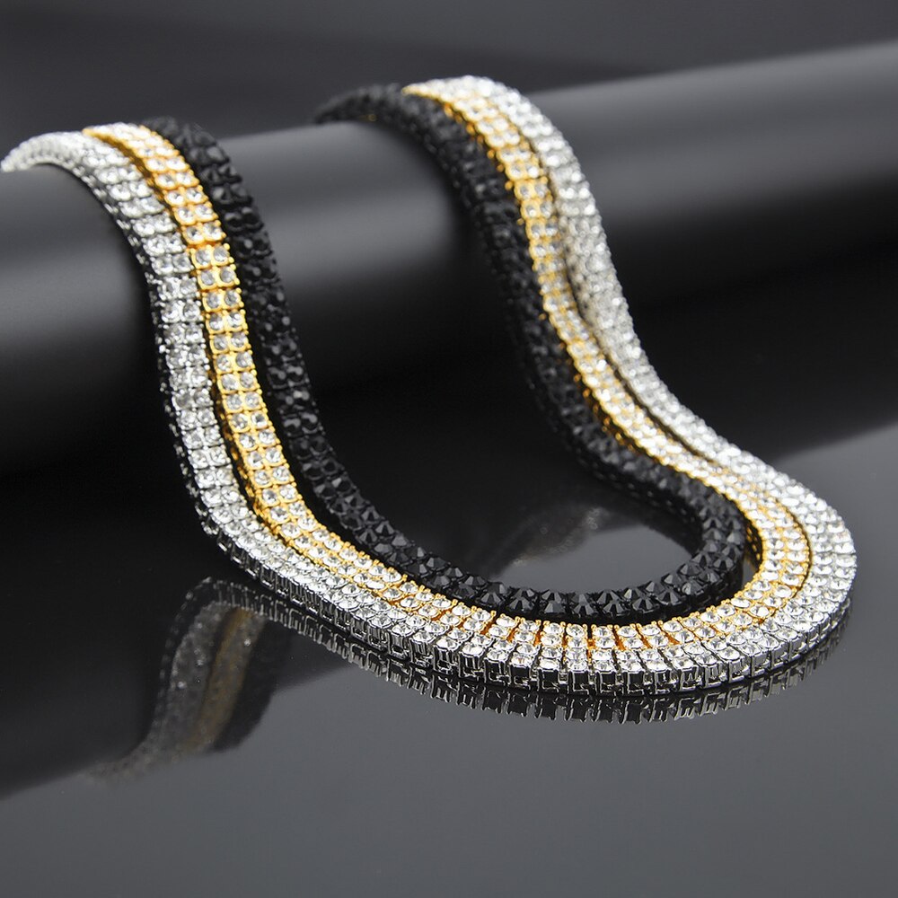 Hip Hop 1&amp;2 Rows Tennis Chain Necklace Iced Out Bling 4mm Zircon Crystal Necklaces for Women Choker Jewelry collares para mujer