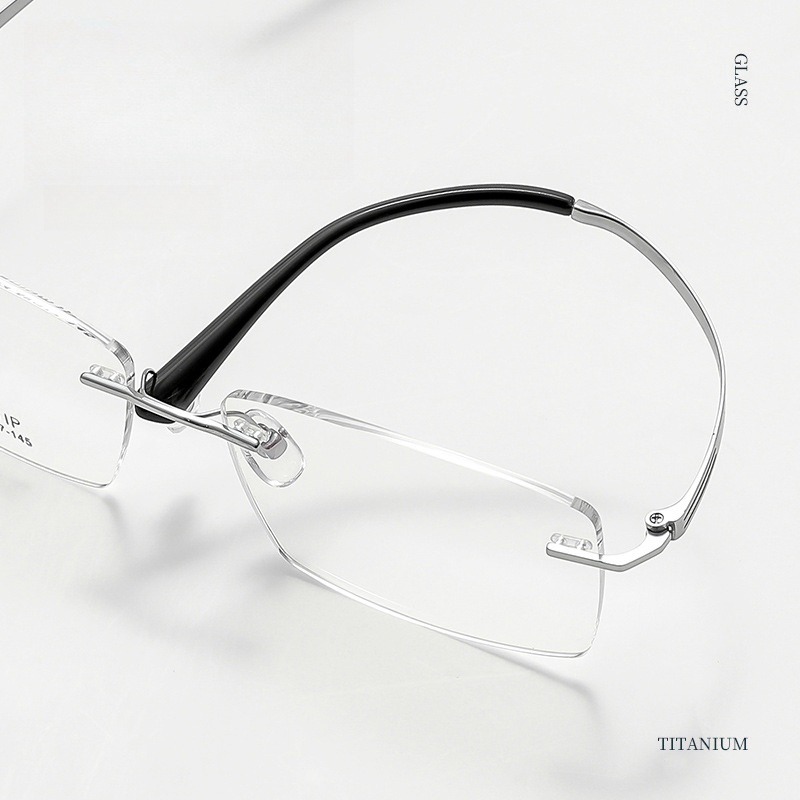 YIMARUILI Business Rimless Glasses Men's Ultra-light Pure Titanium Square Big Face Optical Prescription Eyeglasses Frame 71374
