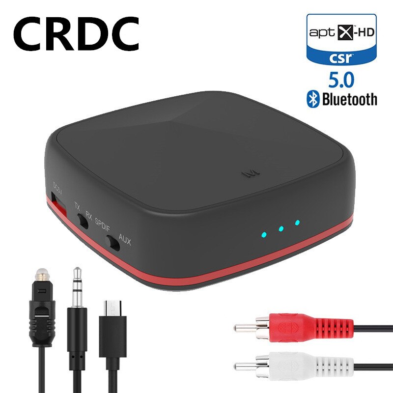 CRDC Bluetooth 5.0 Transmitter Receiver CSR8675 Aptx HD/LL Music Wireless Audio Adapter RCA/3.5mm AUX Jack/SPDIF for TV PC Car