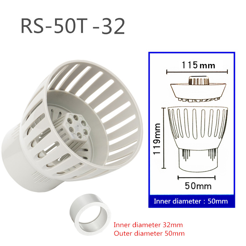 Antibloqueo de salida de aguas residuales, filtro para estanque de peces, cabezal de filtro para recoger hojas caídas, entrada de agua para estanque de peces Koi: RS-32T