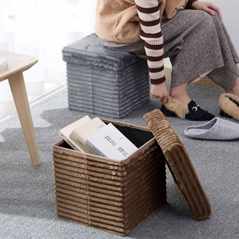 Flannel storage stool multi-function storage stool can sit people storage box home change shoes storage box stool