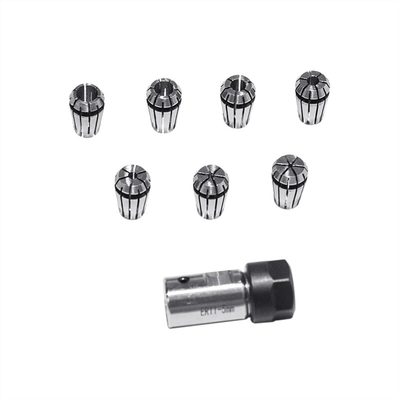 7Pcs High Carbon Staal ER11 Spring Collet ER11A 1/2/3/4/5/6/7Mm Set + 5Mm Verlengstuk Motor Shaft Houder Voor Cnc Draaibank Graveren