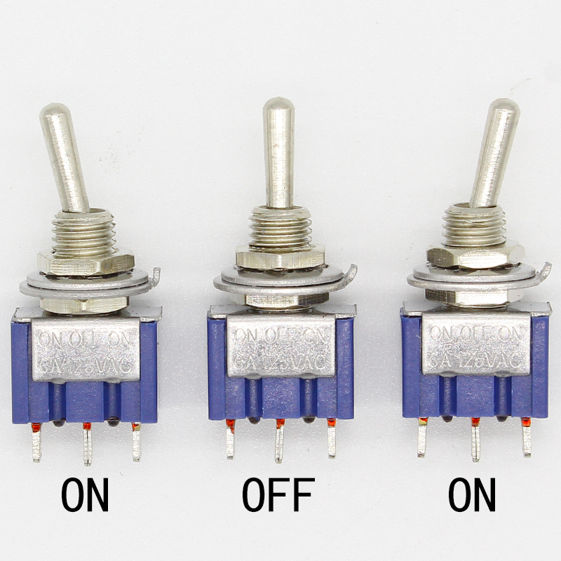 Mini interrupteur à bascule à 3 broches, 10 pièces, ON-OFF, 3 positions, AC 125V/6A 250V/3A