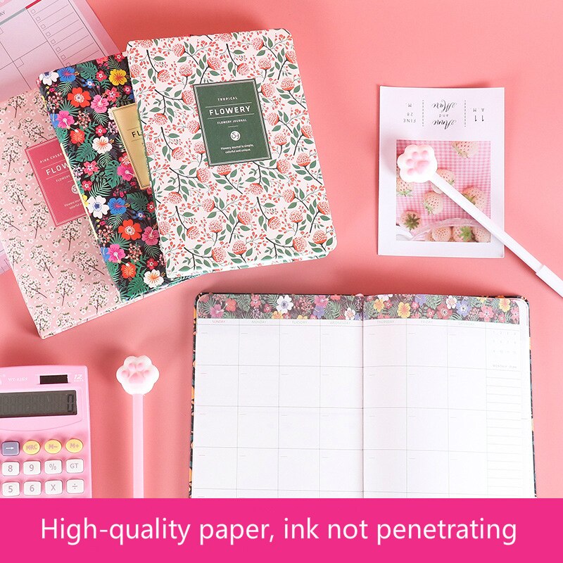 Yearly Agenda Planner Monthly Weekly Plan Portable A5/A6 Kawaii Pocket Notebook Cute Diary Flower Journal Office Stationery