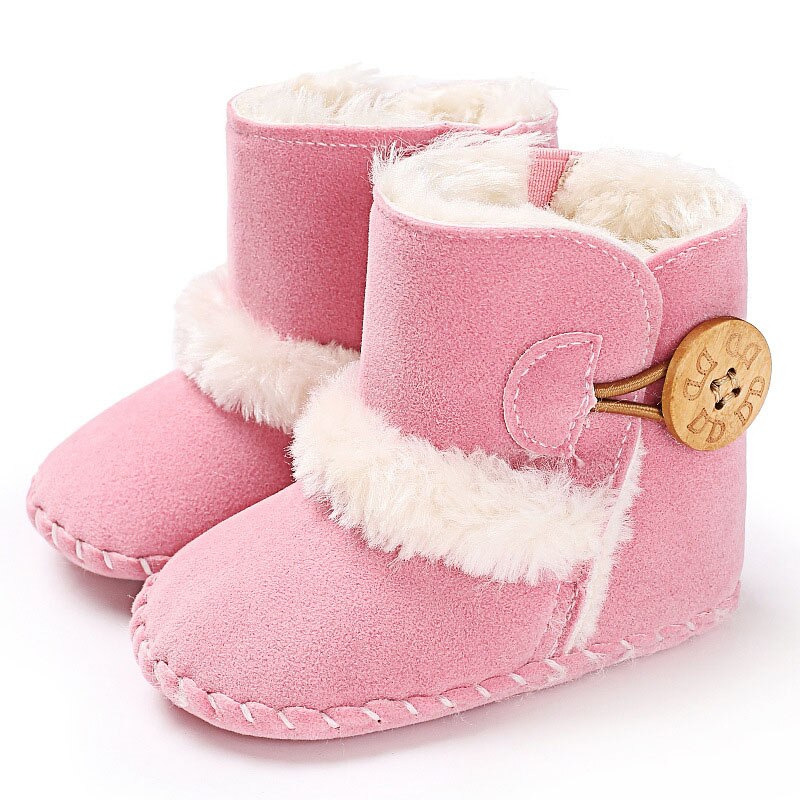 Inverno manter quente sapatos de neve botão do bebê pelúcia tornozelo bootie ao ar livre anti-deslizamento infantil criança botas de caminhada cor sólida moda: Rosa / 13-18 meses