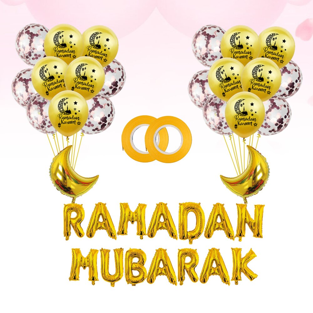 38Pcs Golden Moslim Ramadan Latex Confetti Ballonnen Brief Afdrukken Ballonnen Aluminiumfolie Ballonnen Ornamenten Set Eid Mubarak La