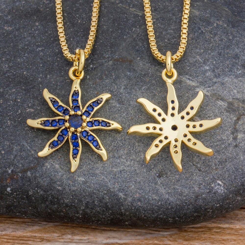 Blauwe Zeester Koper Zirkoon Gouden Hanger Charme Ketting Choker Ketting Voor Vrouwen Partij Bruiloft Sieraden
